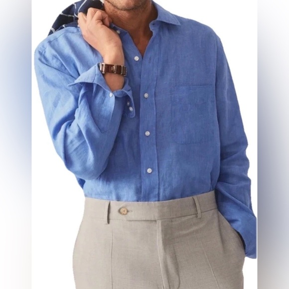 J.McLaughlin Men’s Button Down Long Sleeve 100% Linen Blue Size XL - Picture 1 of 8